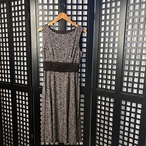 🤎 Jessica Howard 14P Brown White Print Midi Dress Sleeveless Kentucky Derby🤎